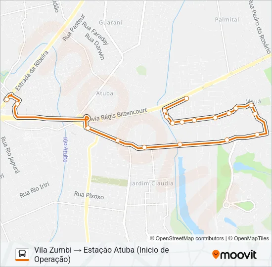 C66 VILA ZUMBI / ESTAÇÃO ATUBA Bus Line Map