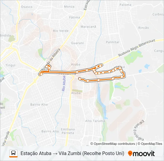 C66 VILA ZUMBI / ESTAÇÃO ATUBA Bus Line Map