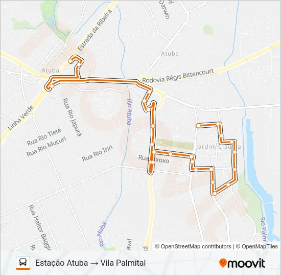 C98 VILA PALMITAL / ESTAÇÃO ATUBA Bus Line Map