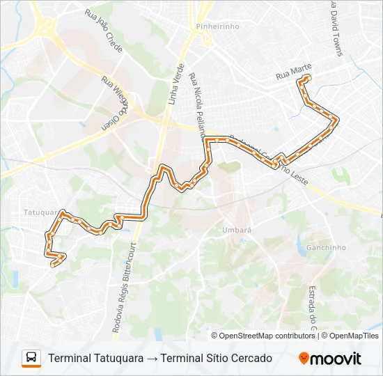 708 TATUQUARA / SÍTIO CERCADO Bus Line Map