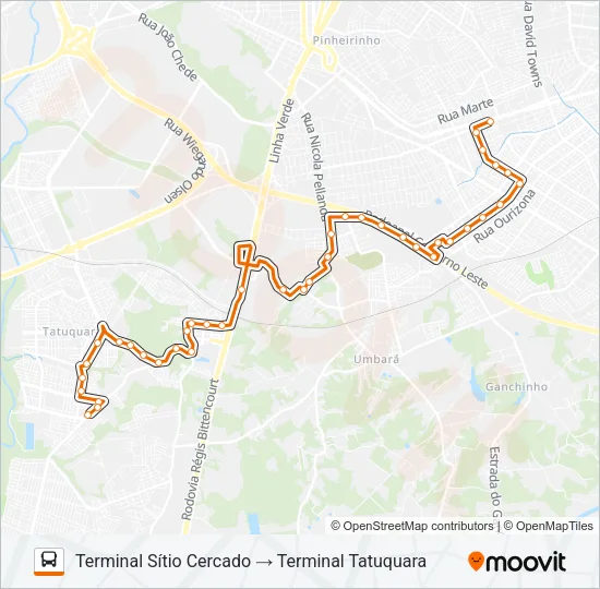 708 TATUQUARA / SÍTIO CERCADO Bus Line Map