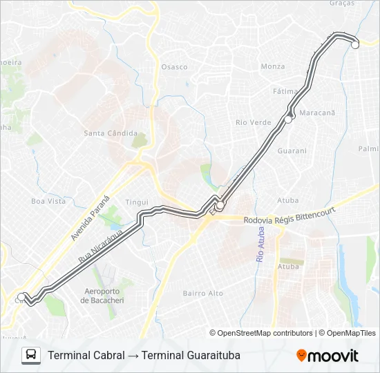 B07 GUARAITUBA / CABRAL (VIA MARACANÃ) Bus Line Map
