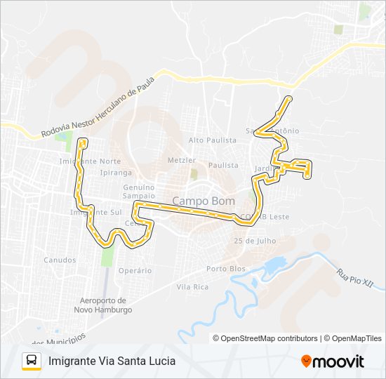 Mapa da linha L7 IMIGRANTE / 4 COLÔNIAS de ônibus