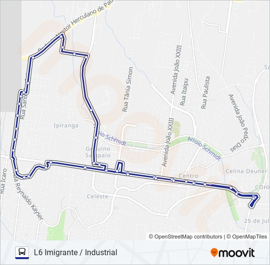Mapa da linha L6 IMIGRANTE / INDUSTRIAL de ônibus