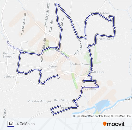 Mapa da linha L13 COLEGIAL 4 COLÔNIAS de ônibus