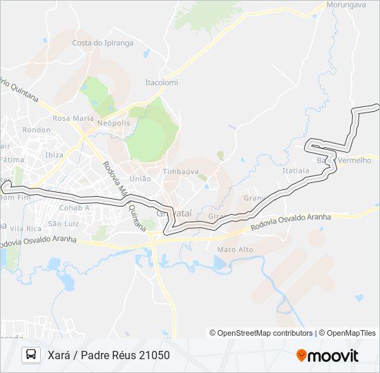 Mapa da linha XARÁ / PADRE RÉUS 21050 de ônibus