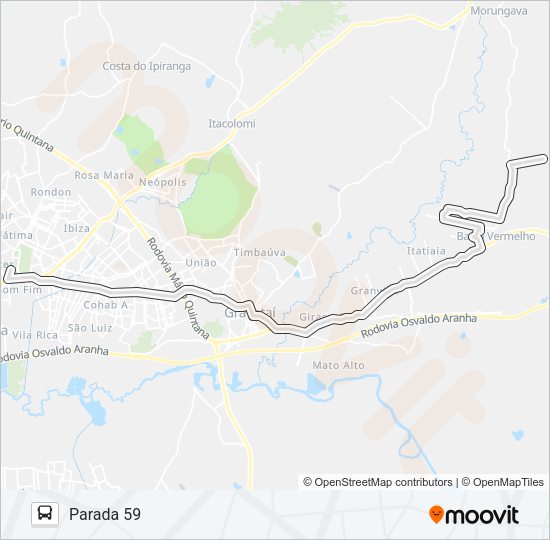 Mapa da linha XARÁ / PADRE RÉUS 21050 de ônibus