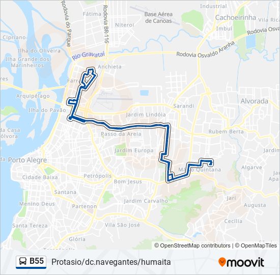 Rota da linha b55: horários, paradas e mapas - Protasio Humaita ...