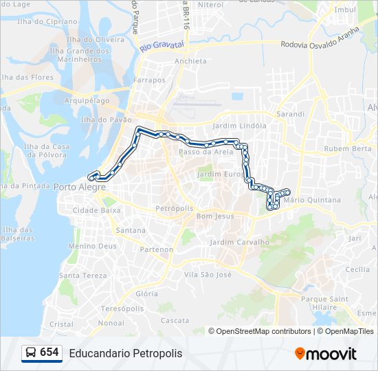 Mapa da linha 654 de ônibus