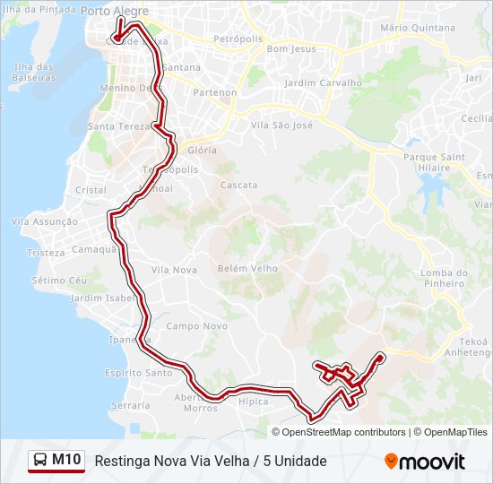 Mapa da linha M10 de ônibus