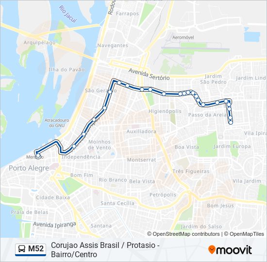 Mapa da linha M52 de ônibus