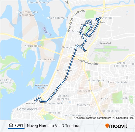 Mapa da linha 7041 de ônibus