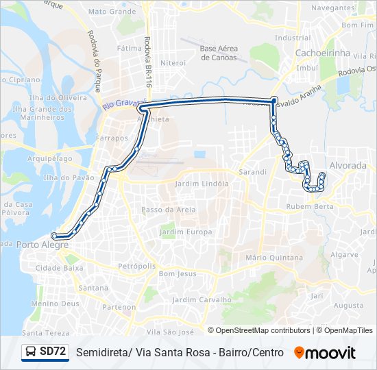 Mapa da linha SD72 de ônibus