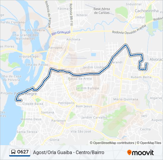 Mapa da linha O627 de ônibus