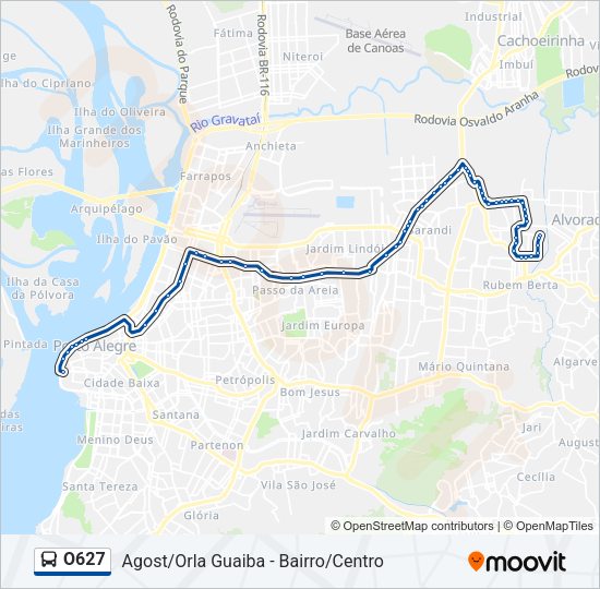 Mapa da linha O627 de ônibus
