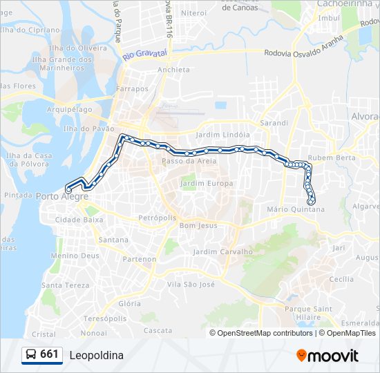 Mapa da linha 661 de ônibus