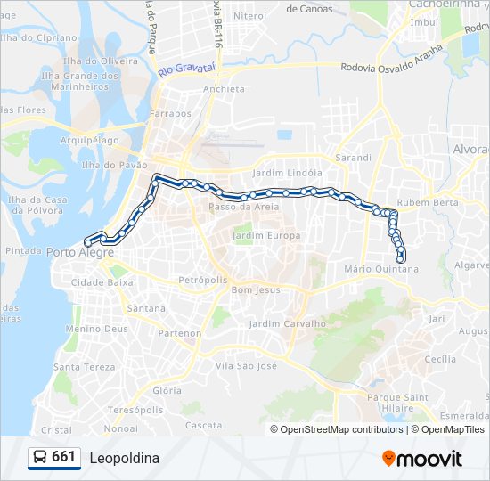 Mapa da linha 661 de ônibus
