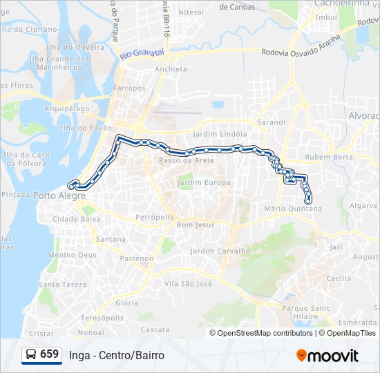 Mapa da linha 659 de ônibus