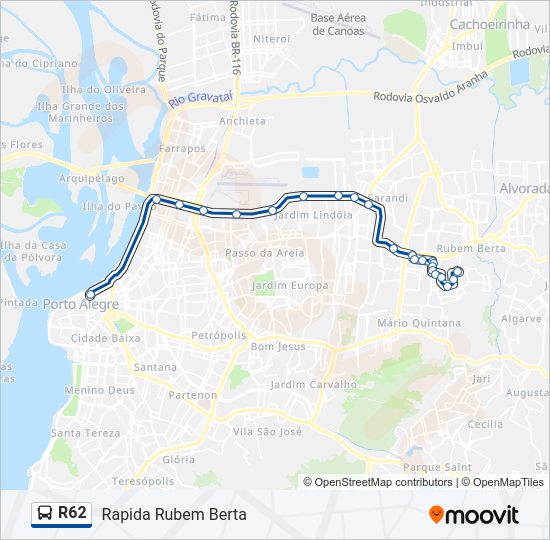 Mapa da linha R62 de ônibus