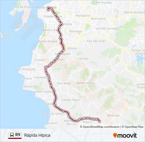 Mapa da linha R9 de ônibus