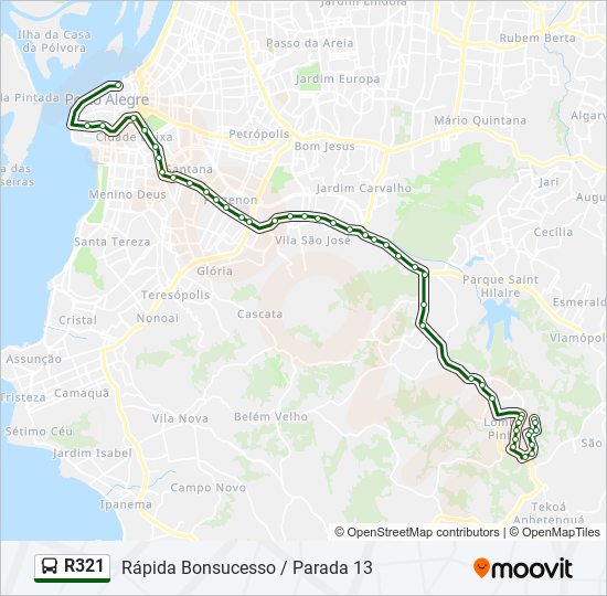 Mapa da linha R321 de ônibus