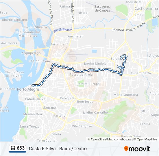 Mapa da linha 633 de ônibus