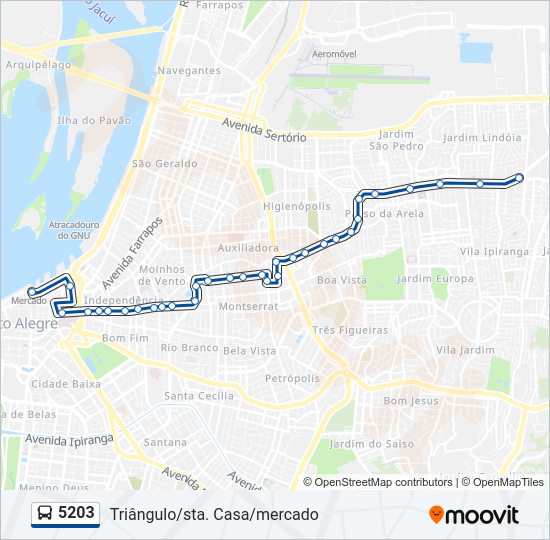 Mapa da linha 5203 de ônibus
