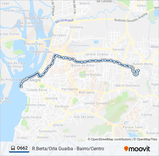 Mapa da linha O662 de ônibus