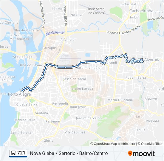 Mapa da linha 721 de ônibus