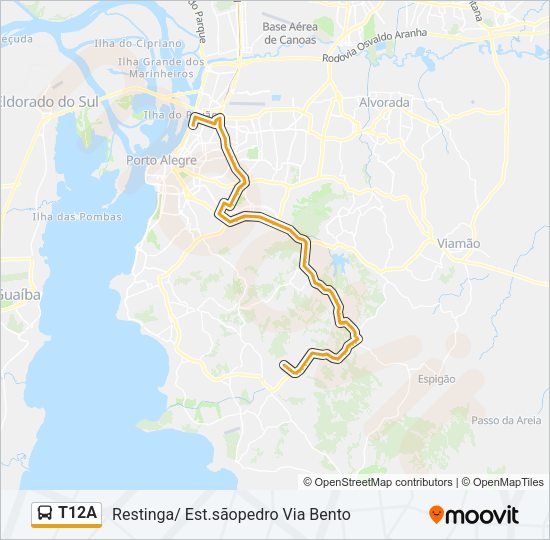 Mapa da linha T12A de ônibus