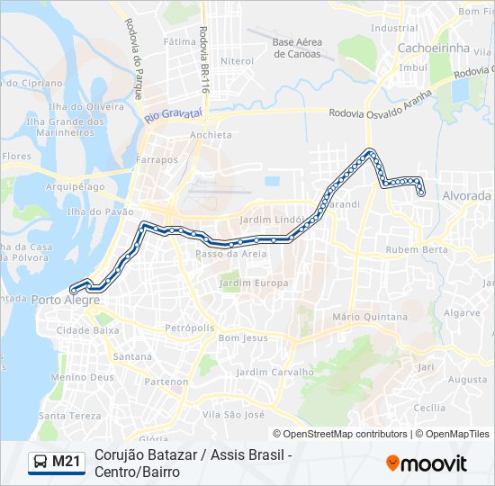 Mapa da linha M21 de ônibus