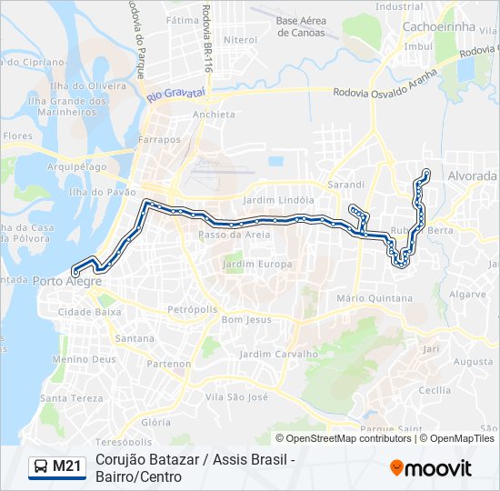 Mapa da linha M21 de ônibus