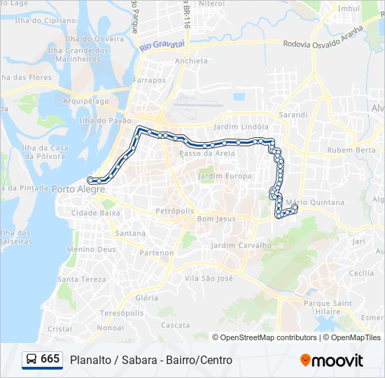 Mapa da linha 665 de ônibus