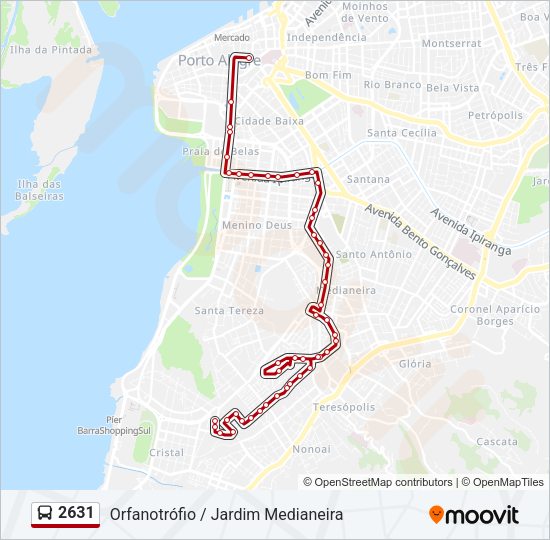 Mapa da linha 2631 de ônibus