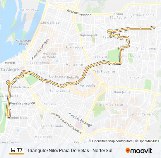 Mapa da linha T7 de ônibus