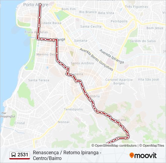 Mapa da linha 2531 de ônibus