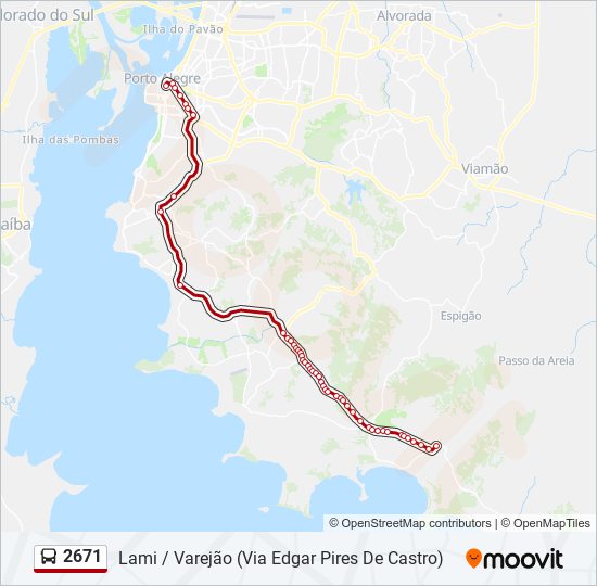 Mapa da linha 2671 de ônibus