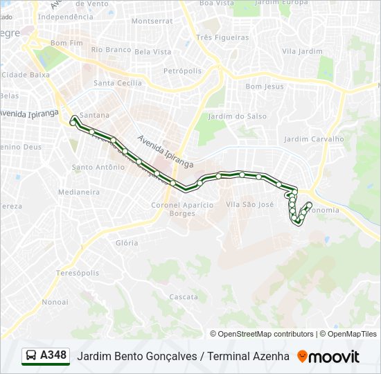Mapa da linha A348 de ônibus