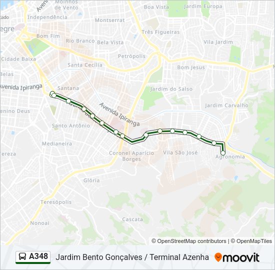 Mapa da linha A348 de ônibus