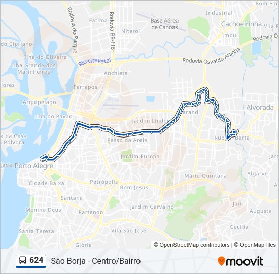 Mapa da linha 624 de ônibus