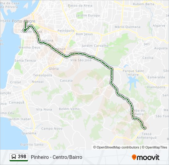 Mapa da linha 398 de ônibus
