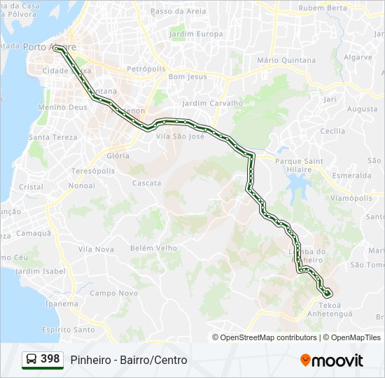 Mapa da linha 398 de ônibus