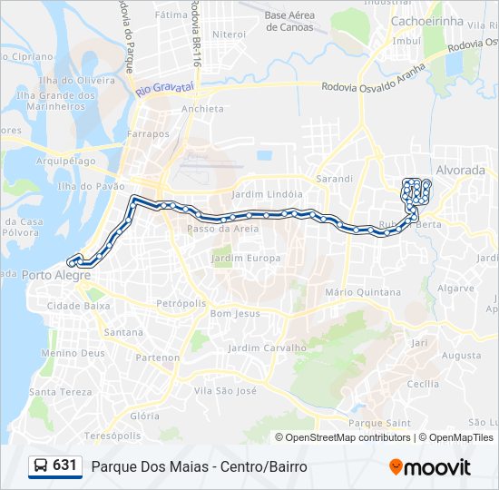 Mapa da linha 631 de ônibus