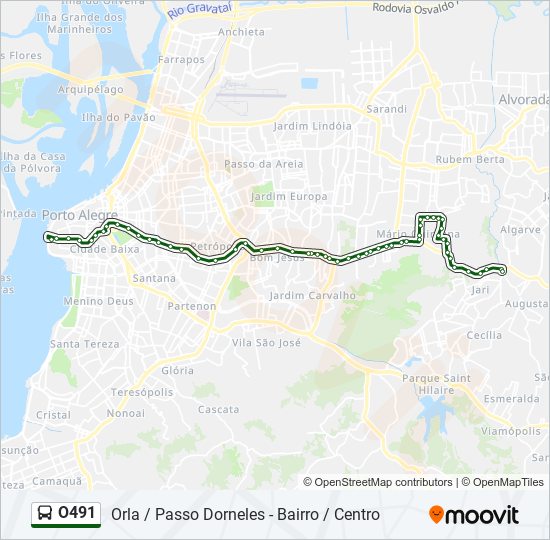 Mapa da linha O491 de ônibus