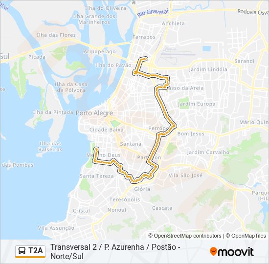 Mapa da linha T2A de ônibus