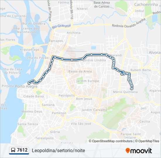 Mapa da linha 7612 de ônibus