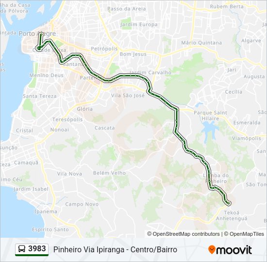 Mapa da linha 3983 de ônibus