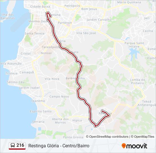 Mapa da linha 216 de ônibus