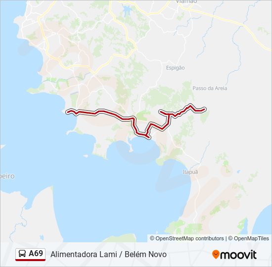 Mapa da linha A69 de ônibus