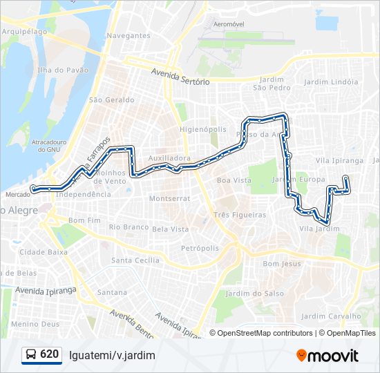 Mapa da linha 620 de ônibus